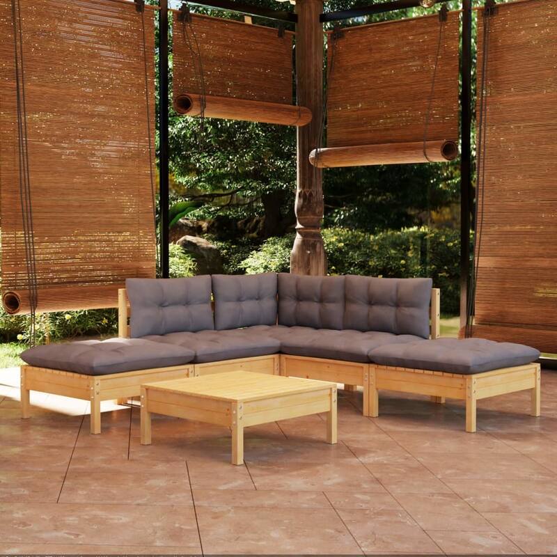 vidaXL Solid Pinewood Patio Lounge Set 7 Piece with Cushions Multi Colors