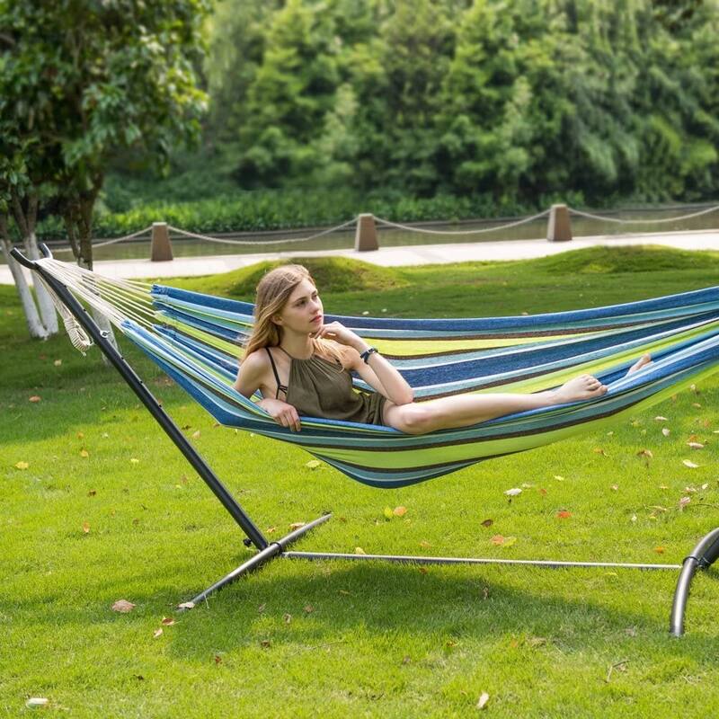 Double Cotton Hammock with Space Saving Steel Stand