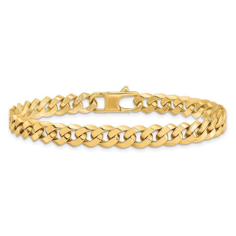 Curata 14k Yellow Gold Polished 7.0mm Beveled Curb Bracelet 8 Inch