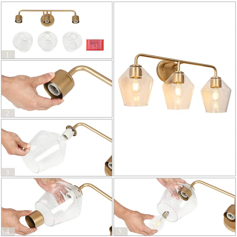 Modern Minimalist 3-Light Linear Dimmable Clear Glass Bathroom Vanity Light - W 24.5" x H 11" x D 7.5"
