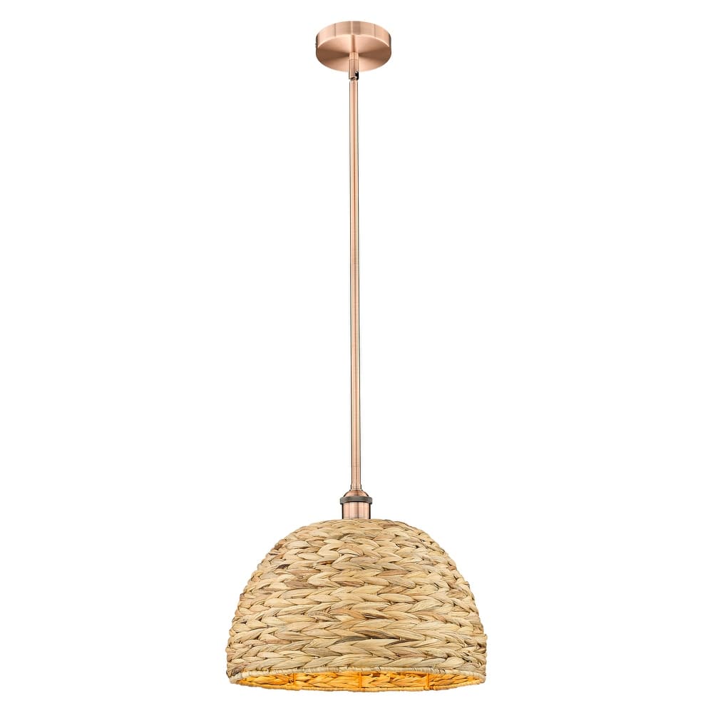 Innovations Lighting Endless Possibilities Edison - Woven Rattan - 1 Light 16" Stem Hung Mini Pendant