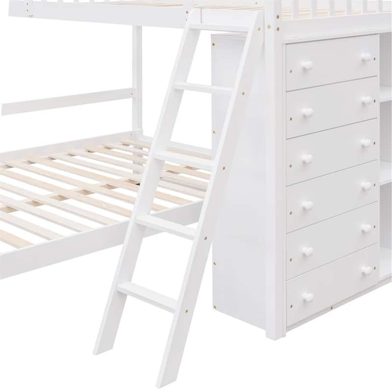 Merax Wooden Twin Over Full Bunk Bed with Adjustable Shelves