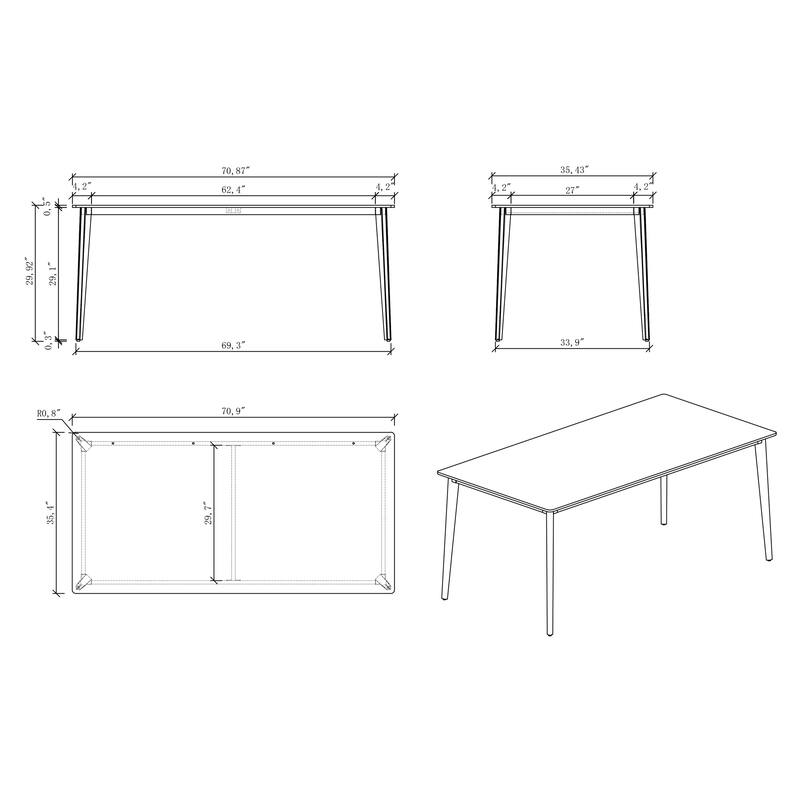 Somette Marbleized Ceramic Top Table w/ Steel Four-legged Base
