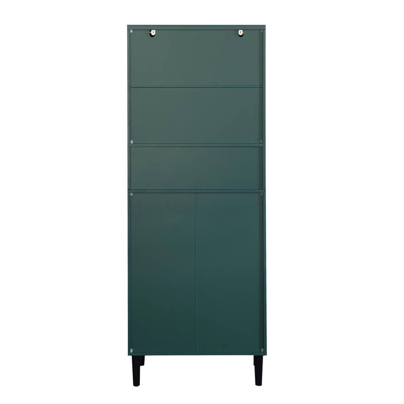 Tall Kitchen Pantry Cabinet with 2 Glass Display Doors & 2 Solid Doors