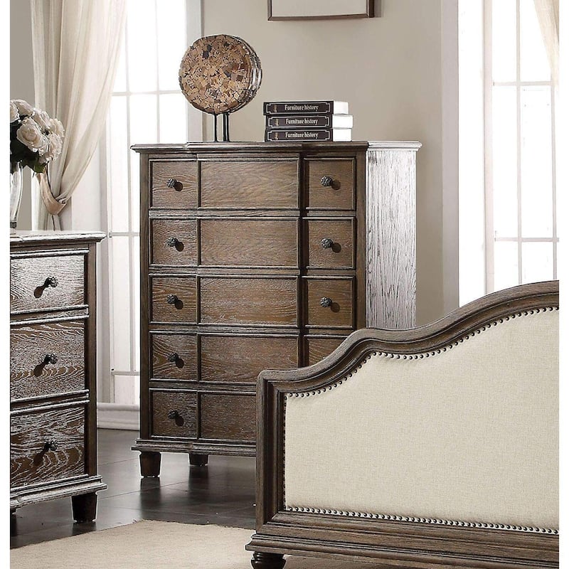 Rococo Romance 5-Drawer Dresser - Weathered Oak Chest with French Dovetail & Metal Glides
