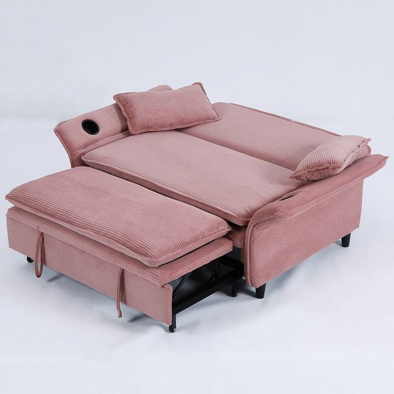 65.74-inch pink letter striped fabric multi-functional sofa bed,armrests and backrests are adjustable