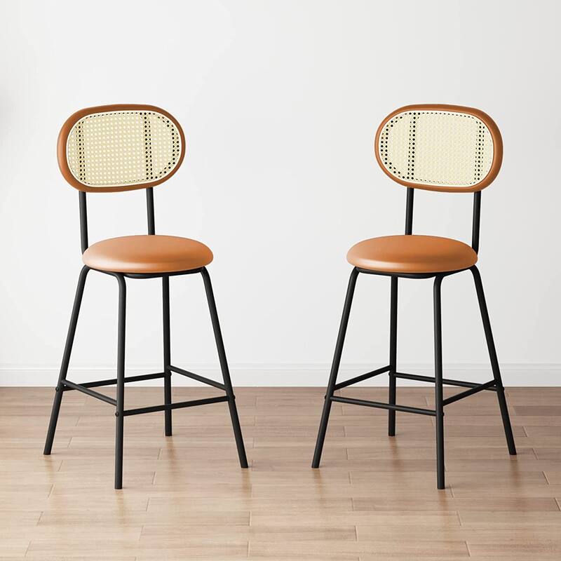 Mixoy Counter Stool,24" Leather Bar Stool Rattan Back Dining Chair,Counter Height Bar Stool for Pub Coffee/Home/Kitchen