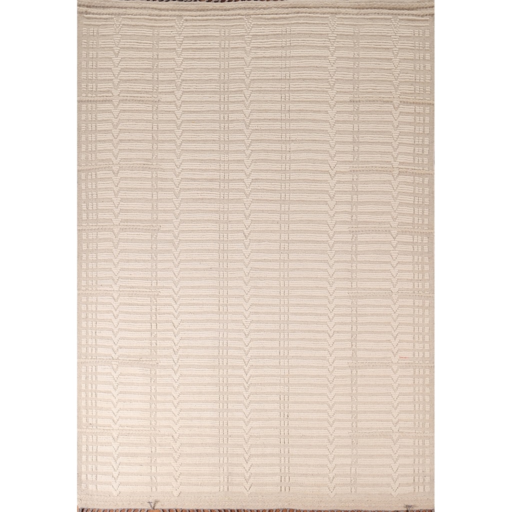 Earth Tone Moroccan Area Rug Handmade Oriental Wool Carpet - 7'11" x 10'4"