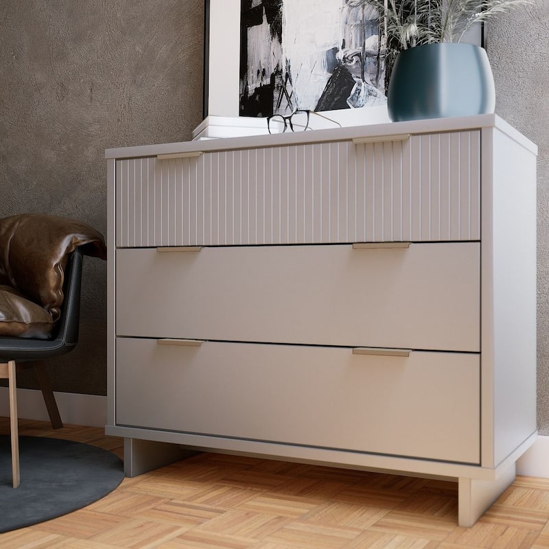 Manhattan Comfort Granville 38.18" Modern Standard 3 Drawer Dresser - Light Grey