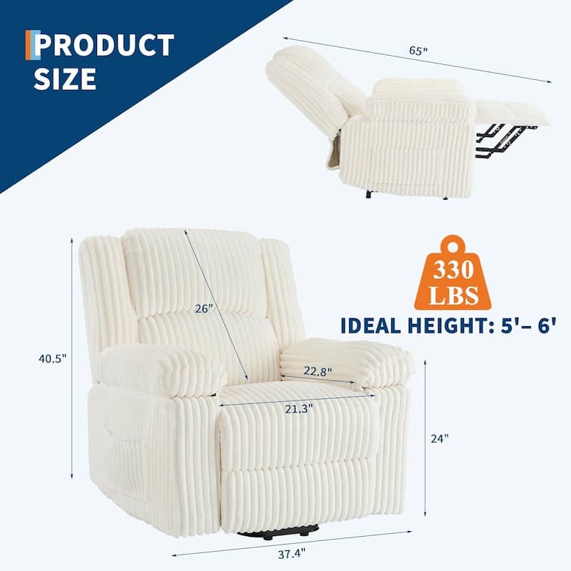 Corduroy Manual Recliner Sofa for Living Room, Bedroom, Home Theater