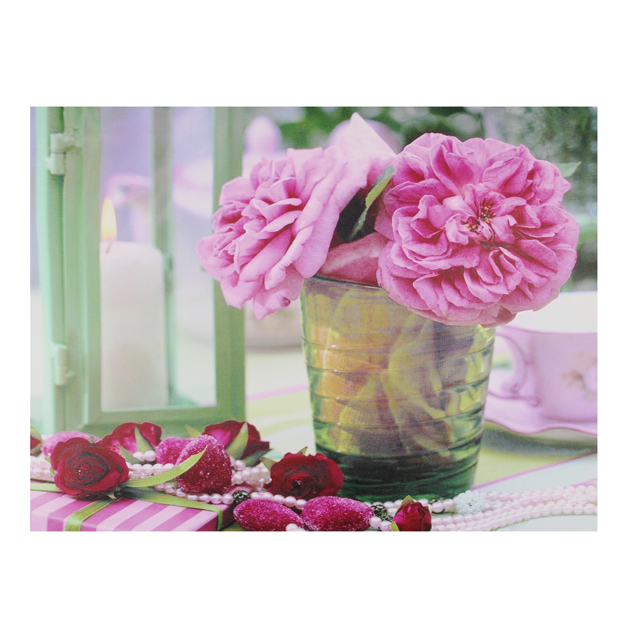 Shop Led Lighted Flickering Candle And Rose Flowers Rectangular