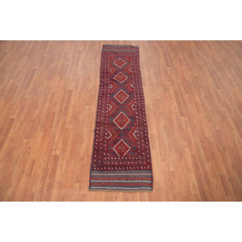 Hand Knotted Oriental 100% Wool Carpet Traditional Tribal Red Balouch Runner Rug - 8' 4'' X 2' 1''
