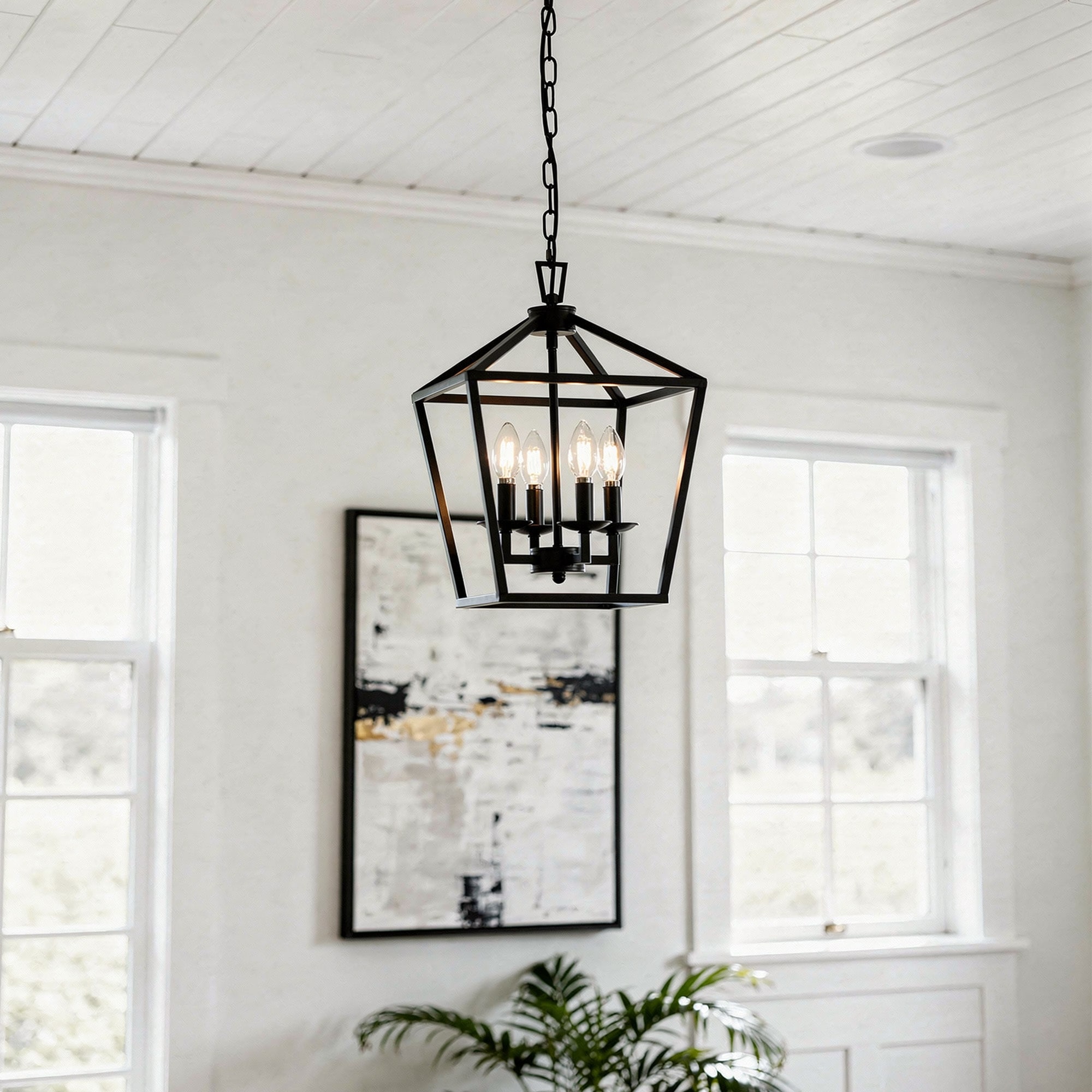 4-Light Metal Open Cage Lantern Chandelier - 12"x12"x18"