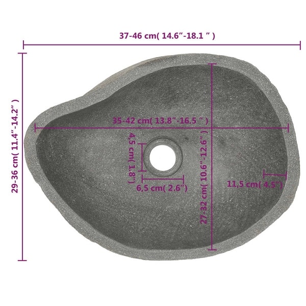 dimension image slide 2 of 3, vidaXL Bathroom Basin, (14.6-18.1)x(11.4-14.2)x4.5 Inches, River Stone