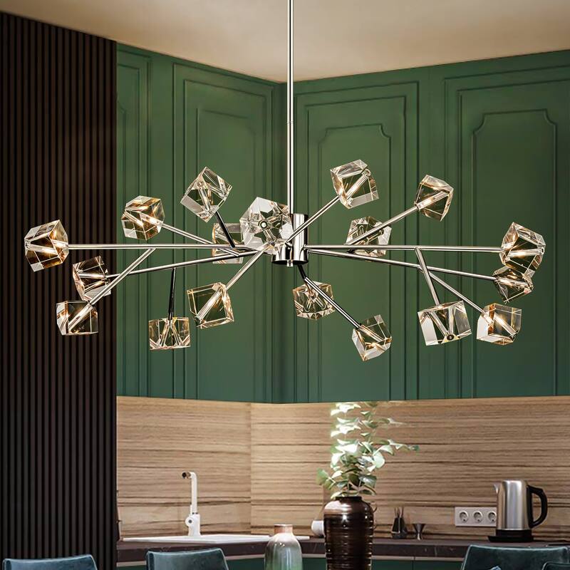 Black or Gold Big Large Modern Sputnik Crystal Chandelier for Living/ Dining Room/ Bedroom/ Foyer/ Kitchen - Chrome