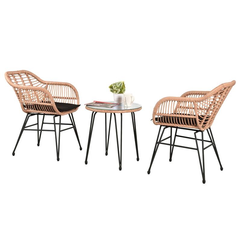 Outdoor Wicker Chairs Conversation Set with Cushions (Set of 3) - 21.26''L x 23.62''W x 31.5''H
