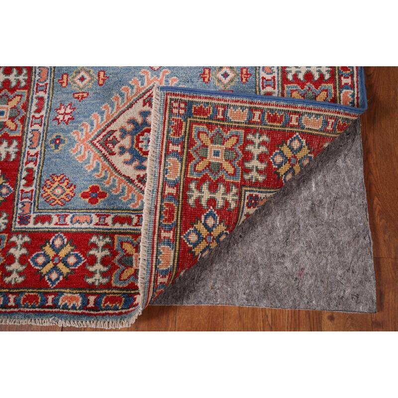 Blue Geometric Kazak Oriental Runner Rug Handmade Wool Carpet - 2'8" x 9'9"