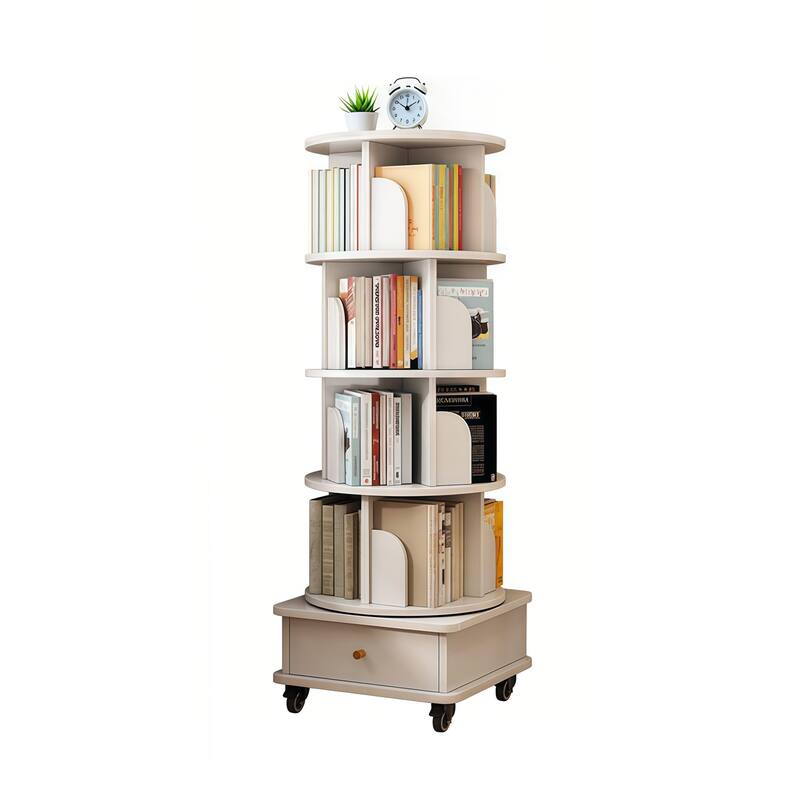 GDF Studio - Purling Modern 5-Tier Wood 360-Degree Rotating Bookshelf with Drawer Storage