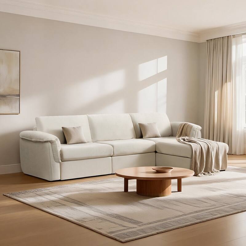 Spruce & Spring Modular Sectional Sofas with Optial Storage Console for Living Room - Cream-4PC