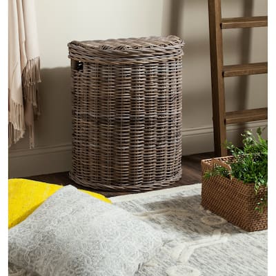 SAFAVIEH Hedije Natural Rattan Grey Storage Hamper with Liners - 18.4" x 15.7" x 25" - 18Wx13Dx25H