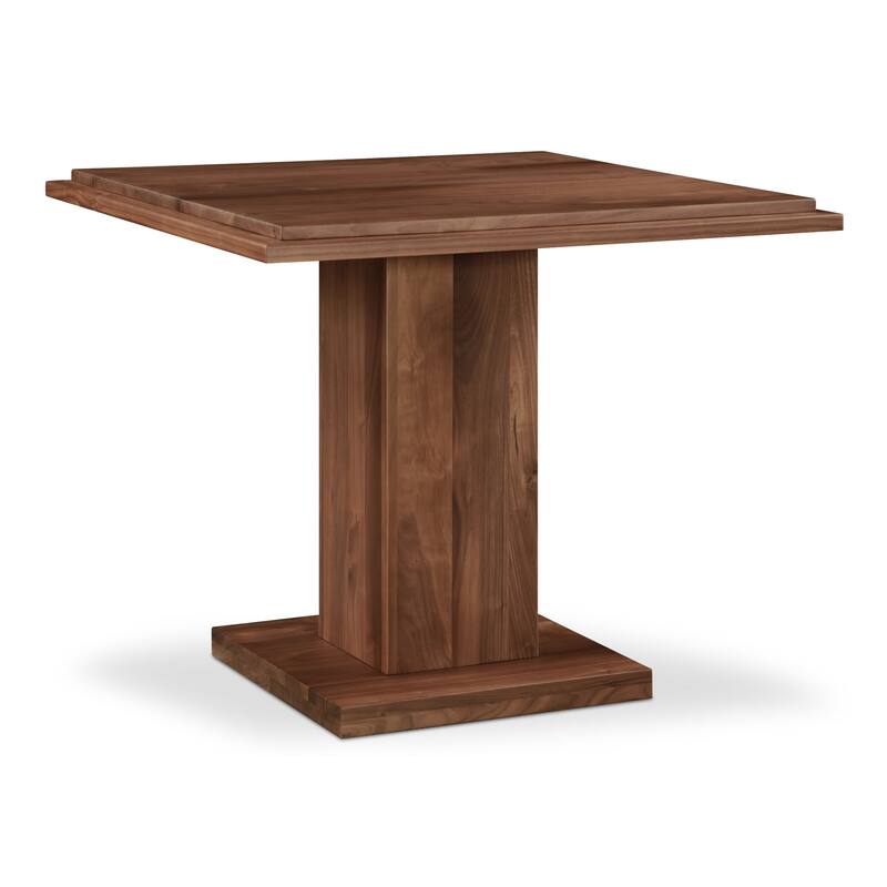 NADAAL STUDIOS Calyx Bar Table, Double Square Solid Walnut Top with Curved Edge, Square Base, Natural Walnut