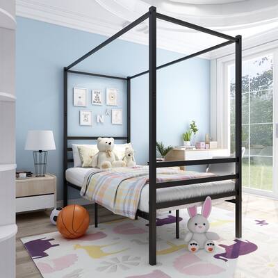 Metal Twin Size Canopy Bed Frame, Platform Bed Frame Twin with Frame