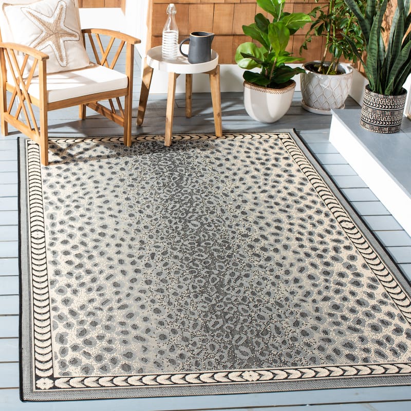 SAFAVIEH Courtyard Sanyi Indoor/ Outdoor Waterproof Patio Backyard Rug - 2'7" x 5' - Grey/Black