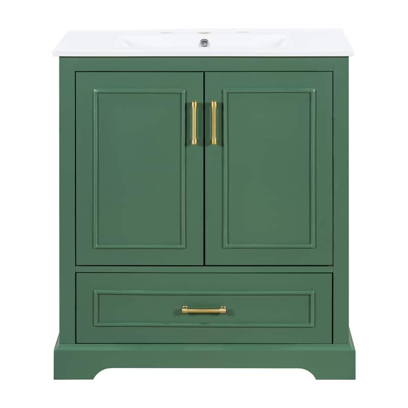 GDFStudio - Seren Wood & Ceramic Bathroom Vanity with Sink, Divider Drawer & 2 Soft-Close Doors