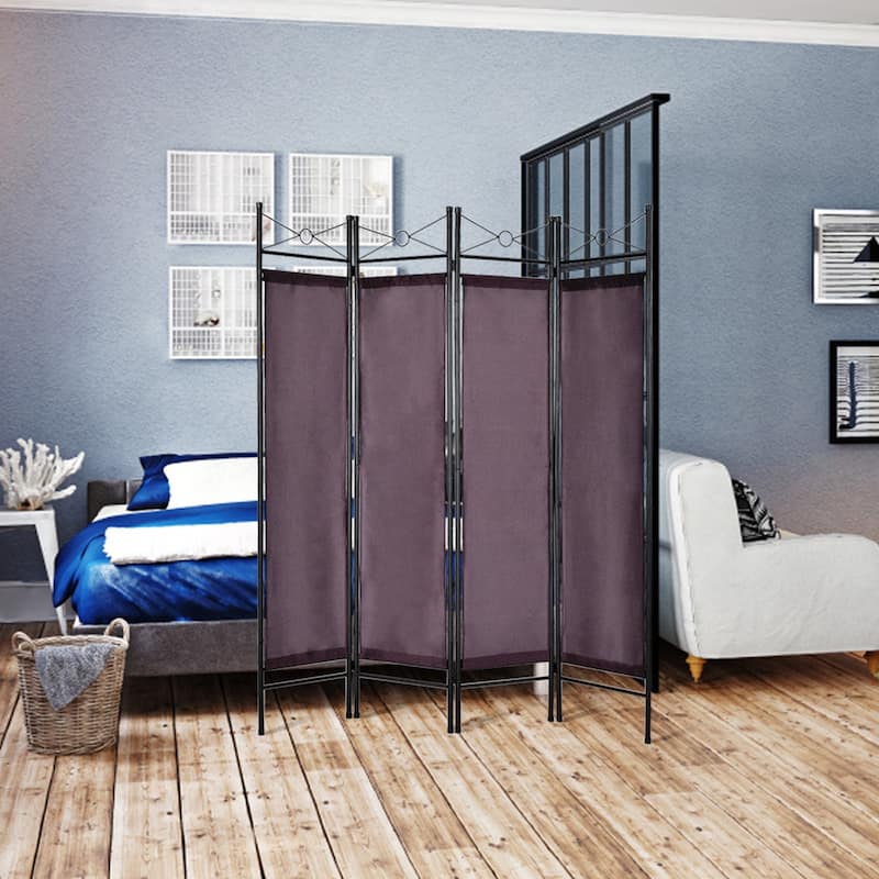 Costway Brown 4 Panel Room Divider Privacy Screen Home Office Fabric - see details