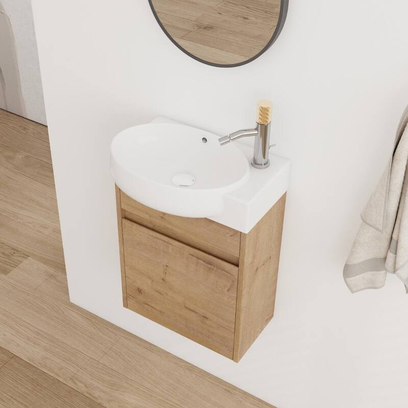 BNK 16''/23'' Bathroom Vanity with Sink, Freestanding/Floating Bathroom Vanity with Soft Close Doors & Shelf ﻿ - 16.8''W - Imitative Oak