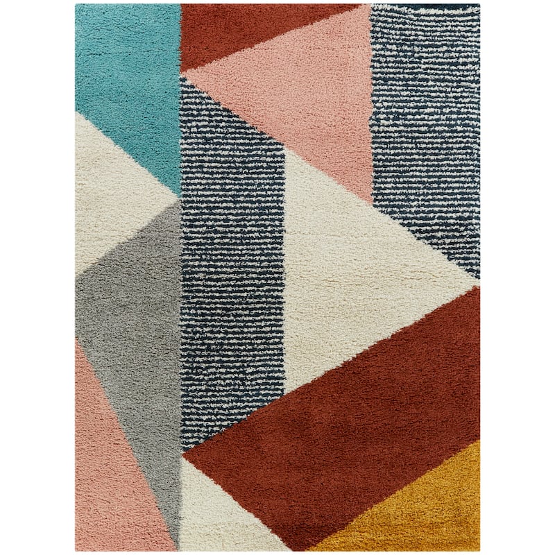 Merril Mid-century Modern Color Block Shag Area Rug - 5'3" x 7' - Burnt Orange