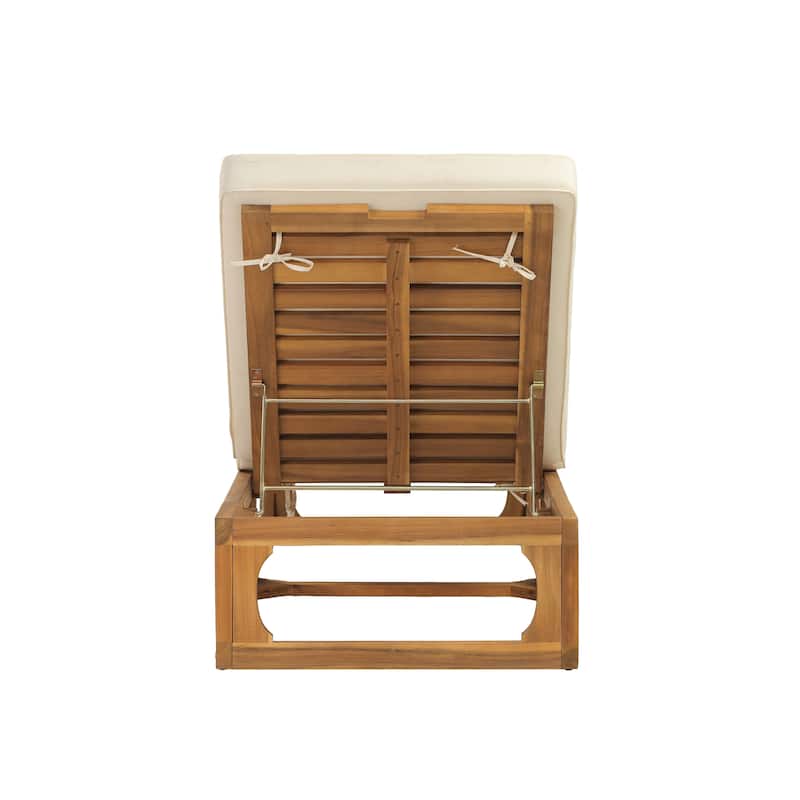 Christopher Knight Home - Patio Acacia Wood Chaise Lounge with Adjustable Backrest and Waterproof Cushion