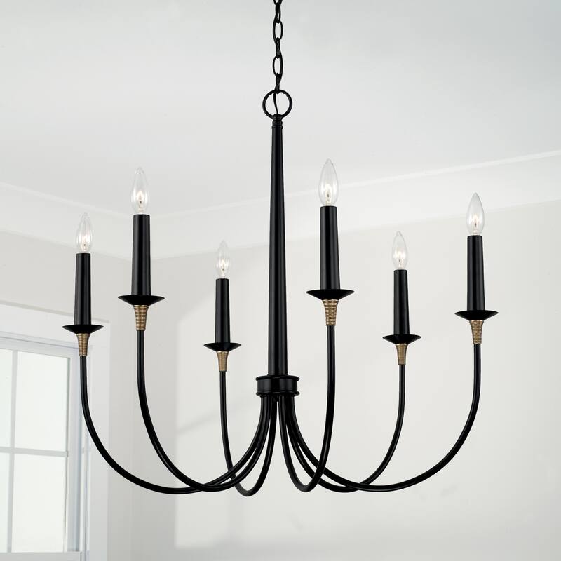 Amara 6-light Matte Black/ Brass Medium Chandelier