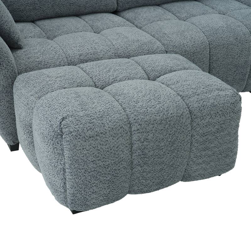 4-Seat Sectional Sofa Couch with Chaise, Tufted L-Shaped Modular Sofa with Pillows, Pocket Spring Cushions & Solid Wood Frame