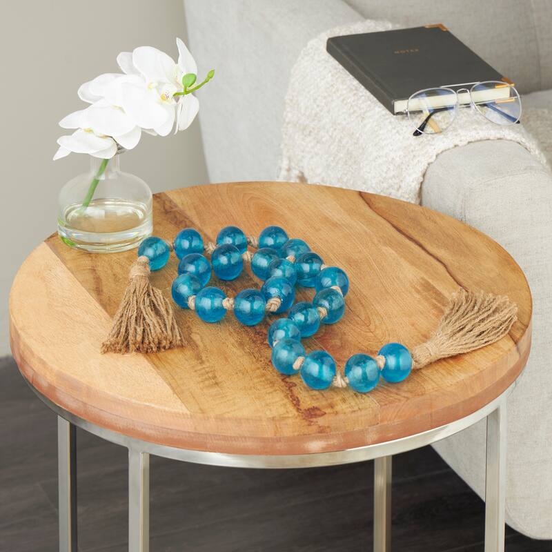 Glass Handmade Round Frosted Beaded Garland with Tassel with Knotted Brown Jute