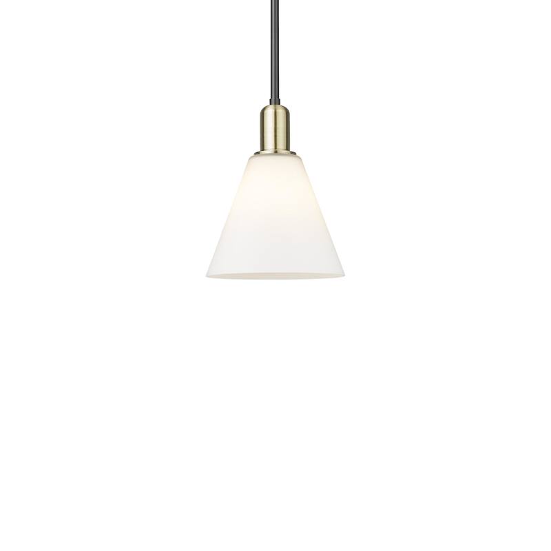 Innovations Lighting 716-1S-11-8 Berkshire Glass Pendant Berkshire - Black Antique Brass / Matte White