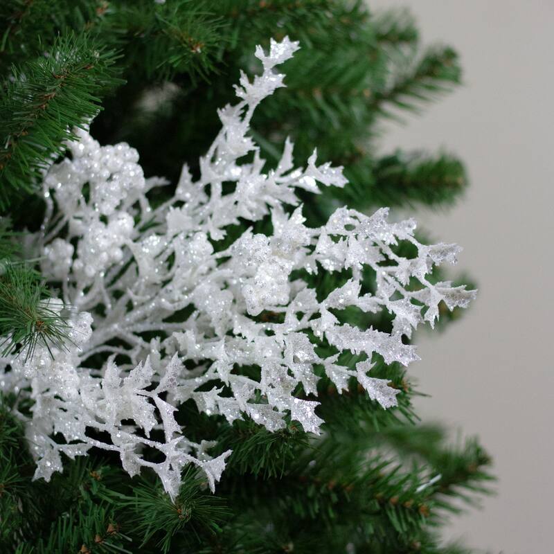 26" White Glittered Holly Leaves Berries Artificial Christmas Spray