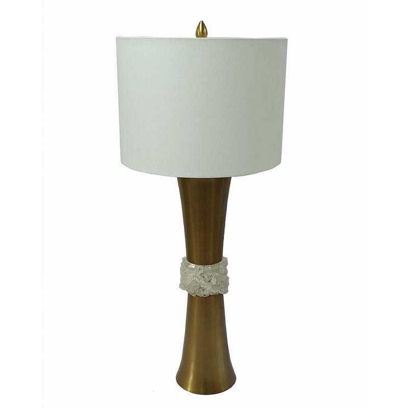 Quartz Table Lamp with Cylinder Fabric Shade, Antique Brass and White - Sophisticated Modern Lighting