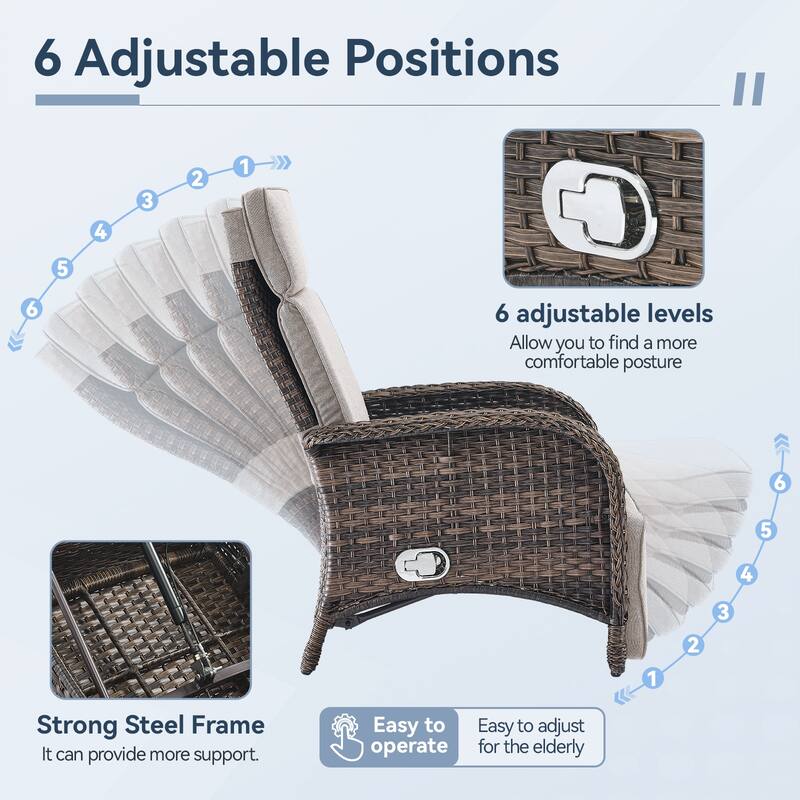 Outdoor Chaise Lounge Chair Adjustable 6-Position