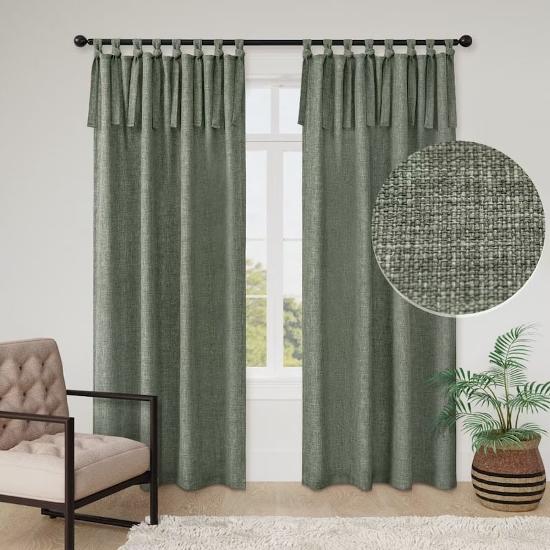 Linen Texture Tie Top Room Darkening Curtain Pair(2 panels) - 52"Wx84"L - Sage