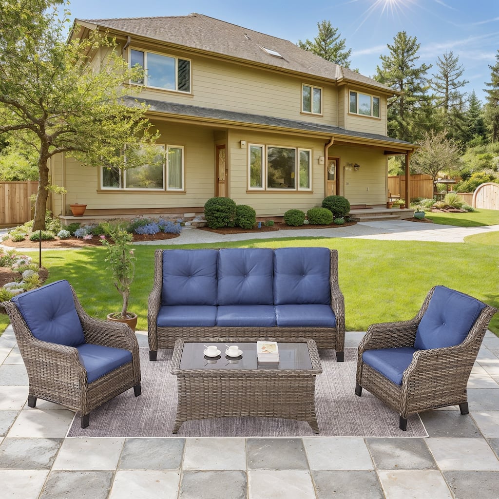 4 Pieces Sectional Conversation Set - Grey