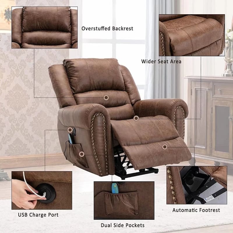 Breathable Rivet Power Lift Recliner Chair with Massage,Heat and USB Port