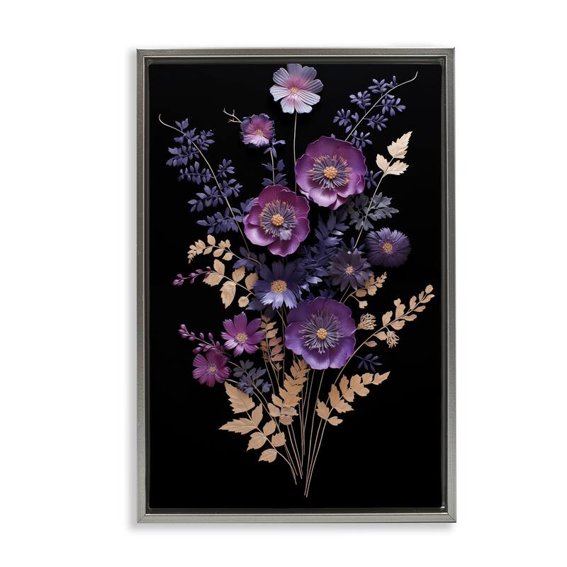 Stupell Dimensional Purple Flowers Framed Floater Canvas Wall Art Design By Heidi Kuntz - 17 x 25 - Grey