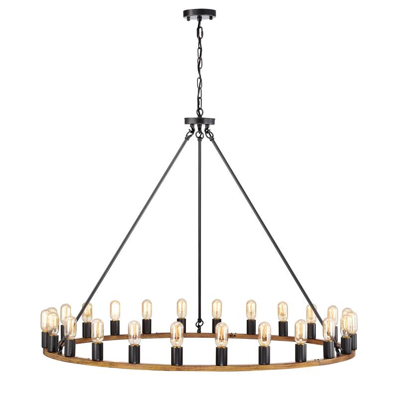 Nate Wood Grain+Smith Iron 24-Light 47-Inch Round Wagon Wheel Chandelier