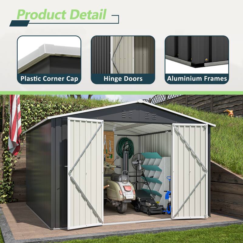 Large Outdoor Metal Storage Shed Garden Shed Tool Shed with Lockable Double Doors & Weather-Resistant, Air Vents