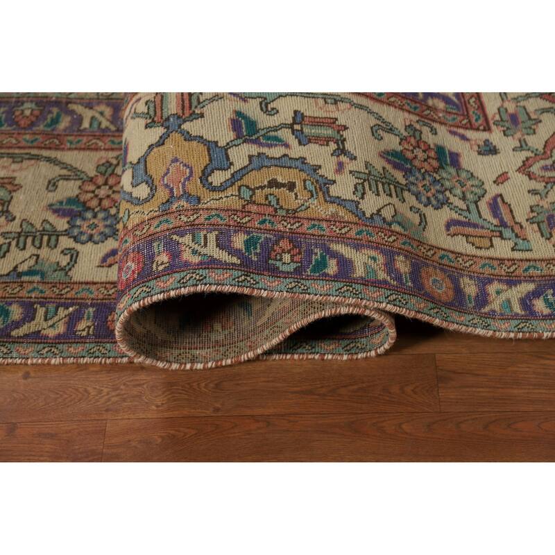 Vegetable Dye Tabriz Persian Vintage Area Rug Handmade Wool Carpet - 9'5" x 12'3"