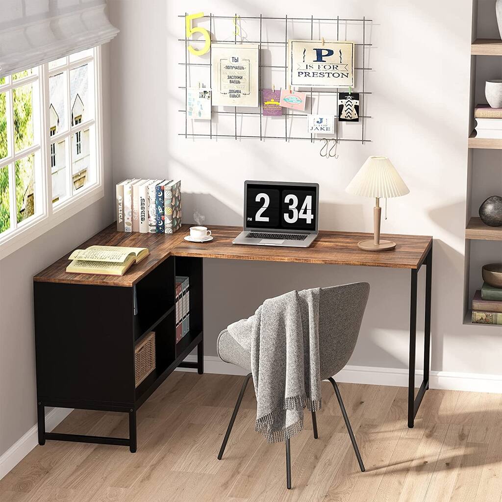 60 Inch Large Corner Desk,L-shaped Desk with Storage Cabinet,Industrial Wood Home Office Desk