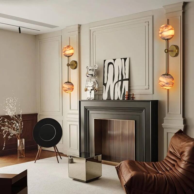 KAYLA Anjely Modern 25" Alabaster Wall Sconce, 1-Light Dimmable Wall Light with Brass Base, G9 LED Bulbs Included