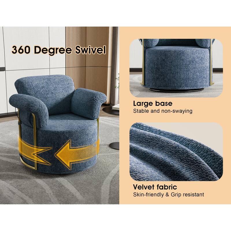 360 Degree Barrel Swivel Accent Sofa Chair,Fluffy Fabric Lounge Wide Upholstered Reading Chair,Comfortable Round Armchair