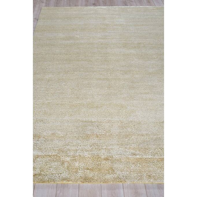 Exquisite Rugs Plush Hand-Knotted Bamboo Silk/New Zealand Wool Gold Area Rug
